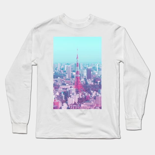 Tokyo Tower Citypop Aesthetic Pink and Blue 90s Vaporwave Photography y2k Long Sleeve T-Shirt by TokyoLuv